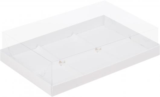 Коробка муссовые пирожные (6), белая, 27,3*18,*6,5 см с пластиковой крышкой 